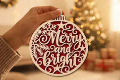 Merry & Bright Bauble Laser Cut Wood File, Christmas SVG Product Image 2