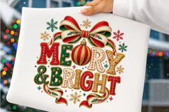 Merry & Bright Christmas PNG, Vintage Bow & Ornament Png Product Image 2