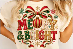 Merry & Bright Christmas PNG, Vintage Bow & Ornament Png Product Image 3