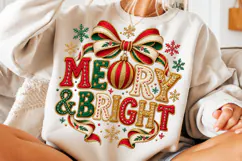 Merry & Bright Christmas PNG, Vintage Bow & Ornament Png Product Image 4