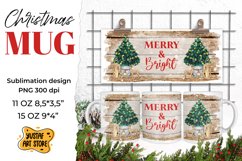 Rustic Christmas mug sublimation. Merry &amp; Bright PNG design Product Image 1