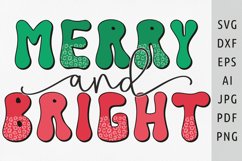 Merry and bright svg Retro Xmas svg Merry christmas svg png Product Image 1