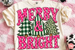 Pink Merry and Bright Christmas PNG, Buffalo Plaid Product Image 1