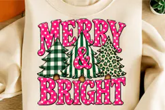 Pink Merry and Bright Christmas PNG, Buffalo Plaid Product Image 2