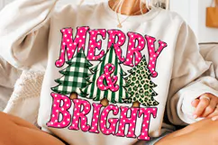 Pink Merry and Bright Christmas PNG, Buffalo Plaid Product Image 3