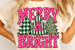 Pink Merry and Bright Christmas PNG, Buffalo Plaid Product Image 4