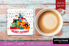 Merry Catmas Xmas Square Coaster Christmas Coaster PNG Product Image 1