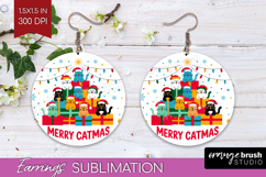 Merry Catmas Xmas Round Earrings Christmas PNG Sublimation Product Image 1