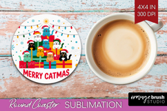 Merry Catmas Xmas Round Coaster Christmas Coaster PNG Product Image 1