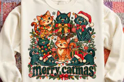Merry Catmas Cute Christmas Cats Holiday PNG Product Image 4