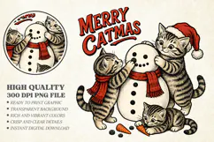 Merry Catmas Kittens and Snowman PNG - Cute Holiday Cat Desi Product Image 1