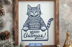 Merry Catmas SVG PNG | Festive Cat in Ugly Christmas Sweater Product Image 1