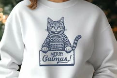 Merry Catmas SVG PNG | Festive Cat in Ugly Christmas Sweater Product Image 2