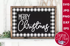 Merry Christmas Buffalo Plaid Farmhouse Sign Svg Product Image 1