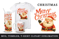 Merry Christmas tumbler, mug wrap, clipart sublimation png Product Image 1
