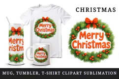 Merry Christmas tumbler, mug wrap, clipart sublimation png Product Image 1