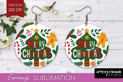Merry Christmas Xmas Round Earrings Christmas PNG Product Image 1