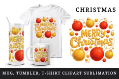 Merry Christmas tumbler, mug wrap, clipart sublimation png Product Image 1