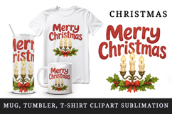 Merry Christmas tumbler, mug wrap, clipart sublimation png Product Image 1