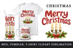Merry Christmas tumbler, mug wrap, clipart sublimation png Product Image 1