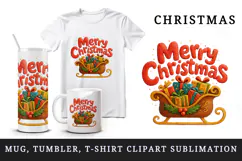 Merry Christmas tumbler, mug wrap, clipart sublimation png Product Image 1