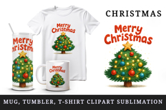 Merry Christmas tumbler, mug wrap, clipart sublimation png Product Image 1
