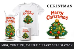 Merry Christmas tumbler, mug wrap, clipart sublimation png Product Image 1