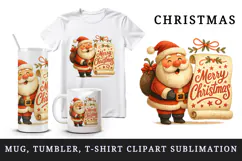 Merry Christmas tumbler, mug wrap, clipart sublimation png Product Image 1