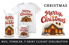 Merry Christmas tumbler, mug wrap, clipart sublimation png Product Image 1