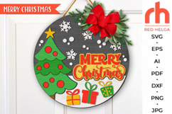 merry christmas svg, christmas hanger svg, xmas door sign svg, laser cut file, layered xmas sign svg, winter welcome sign svg, christmas tree silhouette, round hanging sign, glowforge cut file, cricut cut file, backyard sign svg, patio sign svg