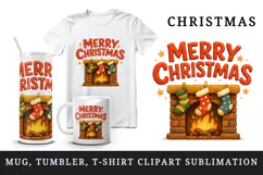 Merry Christmas tumbler, mug wrap, clipart sublimation png Product Image 1