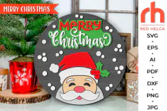 merry christmas svg, christmas hanger svg, xmas door wreath svg, laser cut file, layered door sign svg, winter welcome sign svg, santa claus silhouette, round hanging sign, santa face sign svg, glowforge cut file, cricut cut file, backyard sign svg