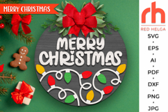 merry christmas svg, holiday lights svg, christmas garland svg, welcome sign svg, christmas hanger svg, xmas door sign svg, seasonal sign svg, laser cut file, layered xmas sign, winter round sign svg, glowforge cut file, cricut cut file, countryside sign 