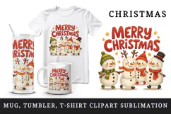 Merry Christmas tumbler, mug wrap, clipart sublimation png Product Image 1