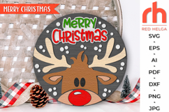 merry christmas svg, christmas deer hanger svg, xmas door sign svg, laser cut file, layered xmas sign svg, winter welcome sign svg, reindeer silhouette, round hanging sign, glowforge cut file, cricut cut file, backyard sign svg, patio sign svg