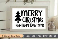 Merry Christmas and Happy New Year Sign SVG, Farmhouse Sign Product Image 1