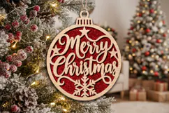 Merry Christmas Bauble Laser Cut Wood File, Christmas SVG Product Image 2