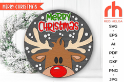 merry christmas svg, christmas deer hanger svg, xmas door sign svg, laser cut file, layered xmas sign svg, winter welcome sign svg, reindeer silhouette, round hanging sign, glowforge cut file, cricut cut file, backyard sign svg, patio sign svg