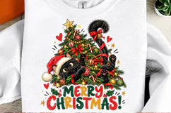 Merry Christmas Black Cat PNG, Funny Kitty Playing in Decora Product Image 2