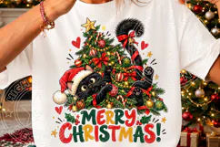 Merry Christmas Black Cat PNG, Funny Kitty Playing in Decora Product Image 3