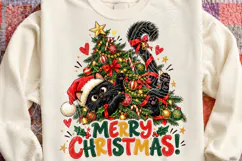 Merry Christmas Black Cat PNG, Funny Kitty Playing in Decora Product Image 4