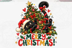 Merry Christmas Black Cat PNG, Funny Kitty Playing in Decora Product Image 5
