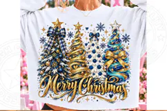 Merry Christmas Blue & Gold Christmas Trees PNG Product Image 1