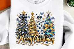 Merry Christmas Blue & Gold Christmas Trees PNG Product Image 2