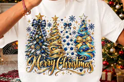 Merry Christmas Blue & Gold Christmas Trees PNG Product Image 3