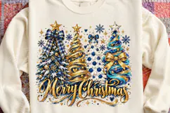 Merry Christmas Blue & Gold Christmas Trees PNG Product Image 4