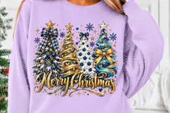 Merry Christmas Blue & Gold Christmas Trees PNG Product Image 5