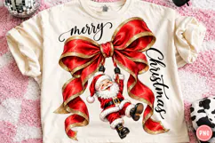Merry Christmas Santa Bow PNG | Red & Gold Elegant Christmas Product Image 1