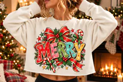 Merry Christmas Bow PNG, Colorful Holiday Shirt Design Product Image 1