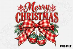 Merry Christmas Buffalo Plaid Bow PNG Product Image 2